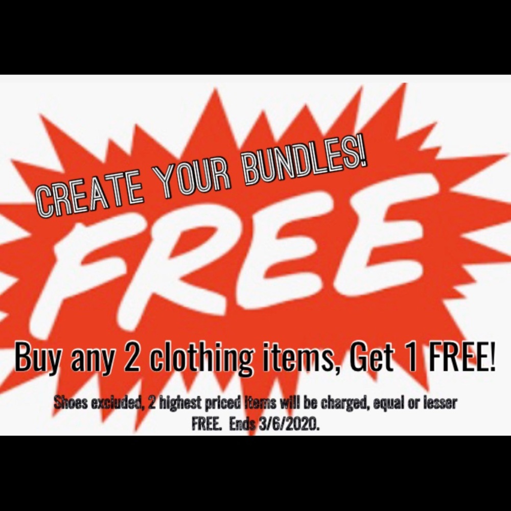 Buy 2 clothing items (except shoes) & get 1 FREE!
